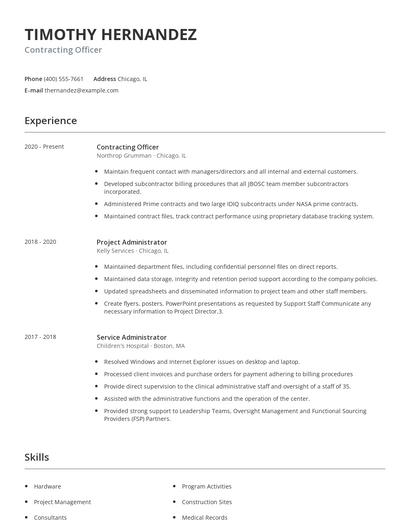Contracting Officer Resume