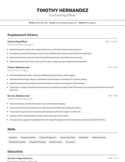 Contracting Officer Resume