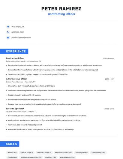 Contracting Officer Resume