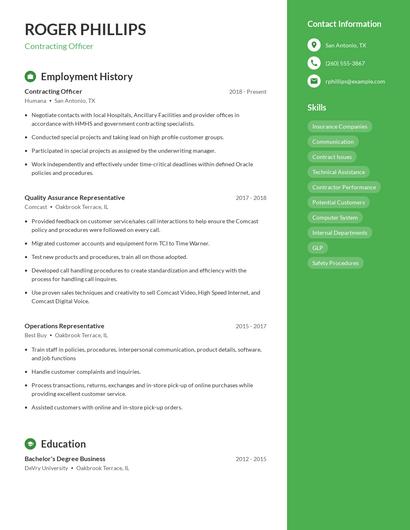 Contracting Officer Resume