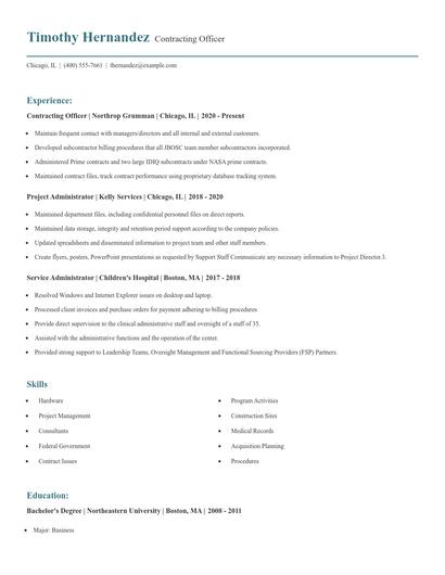 Contracting Officer Resume