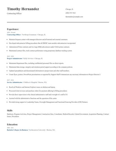 Contracting Officer Resume