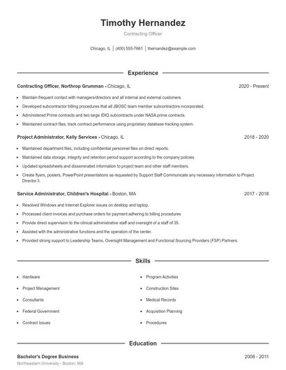 Contracting Officer Resume