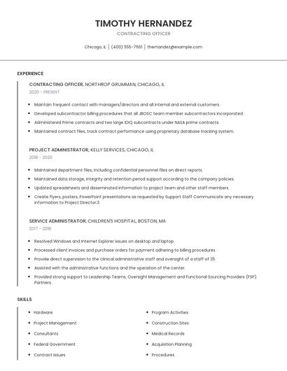 Contracting Officer Resume