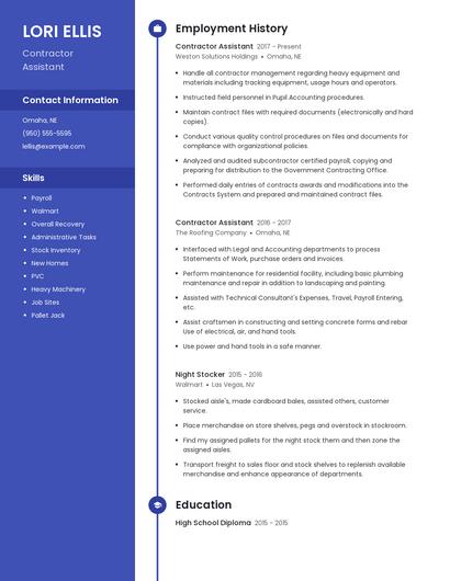 Contractor Assistant Resume