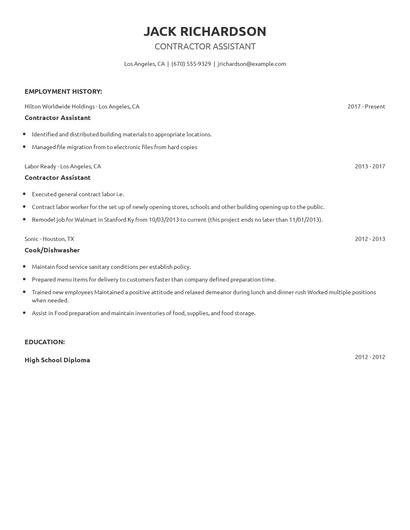 Contractor Assistant Resume