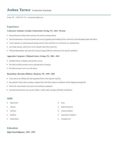 Contractor Assistant Resume