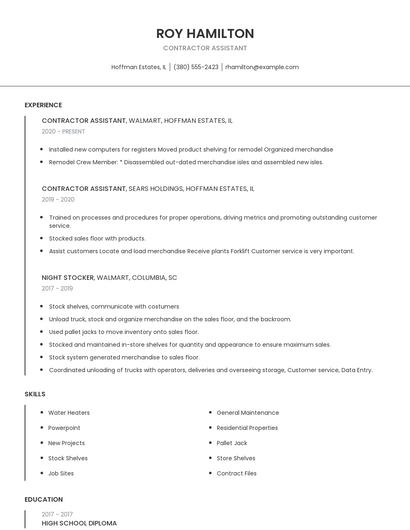 Contractor Assistant Resume