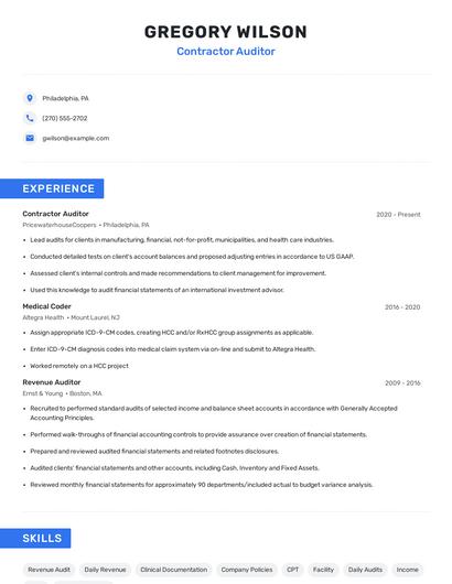 Contractor Auditor Resume