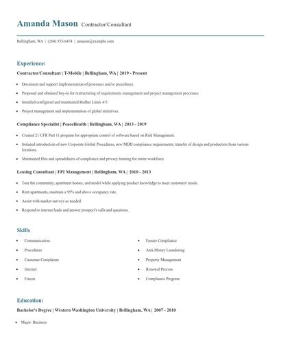Contractor/Consultant Resume