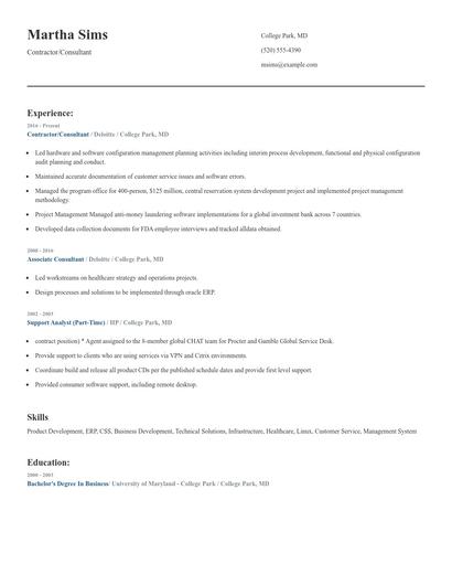 Contractor/Consultant Resume