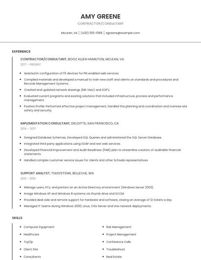 Contractor/Consultant Resume