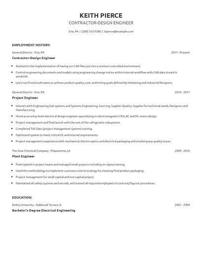 Contractor-Design Engineer Resume