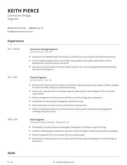Contractor-Design Engineer Resume