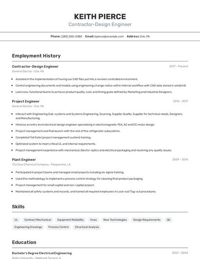 Contractor-Design Engineer Resume