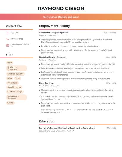 Contractor-Design Engineer Resume