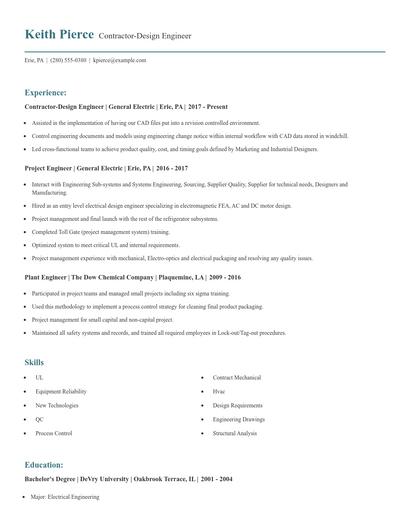 Contractor-Design Engineer Resume