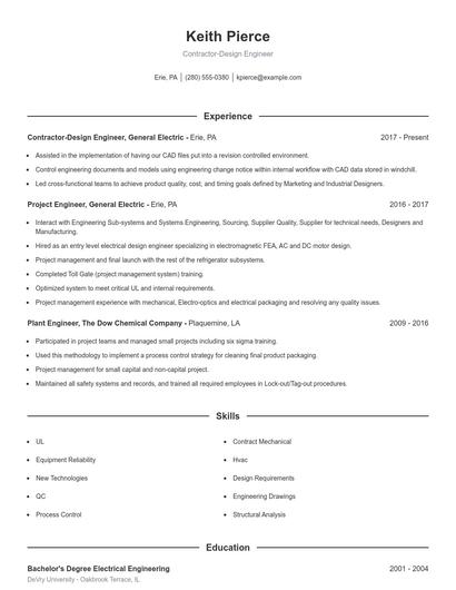 Contractor-Design Engineer Resume