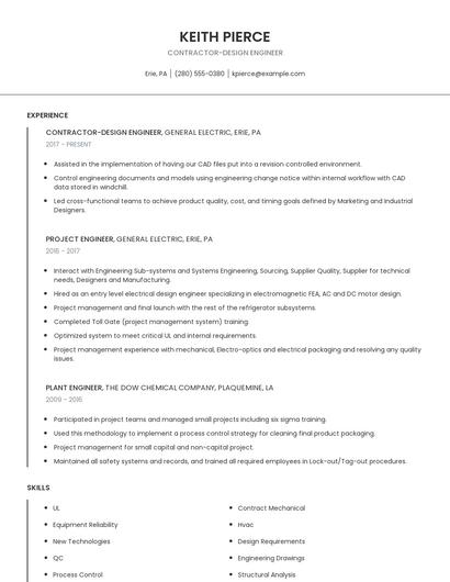 Contractor-Design Engineer Resume