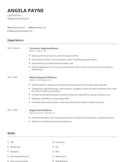 Contractor-Registered Nurse Resume