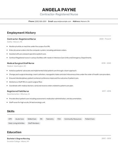 Contractor-Registered Nurse Resume