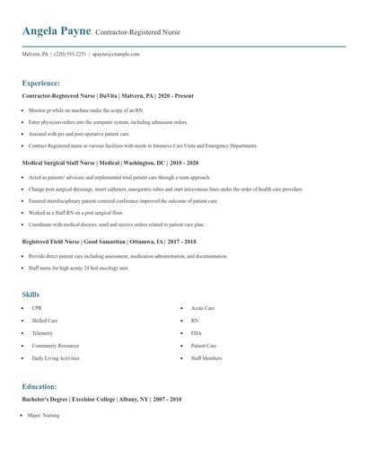 Contractor-Registered Nurse Resume