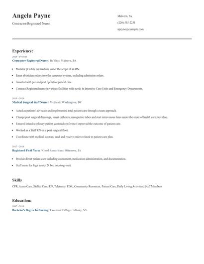 Contractor-Registered Nurse Resume