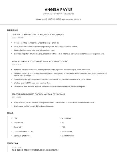 Contractor-Registered Nurse Resume