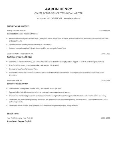 Contractor-Senior Technical Writer Resume