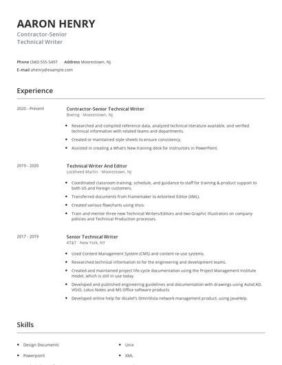 Contractor-Senior Technical Writer Resume