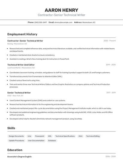 Contractor-Senior Technical Writer Resume