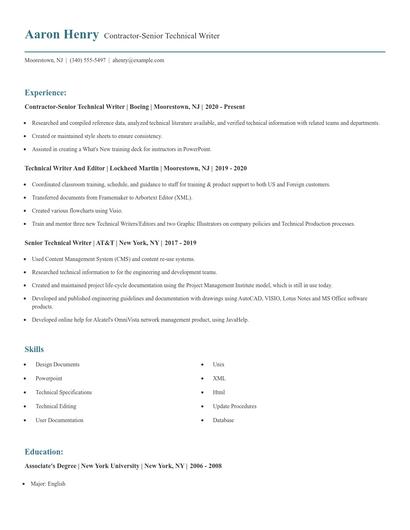 Contractor-Senior Technical Writer Resume