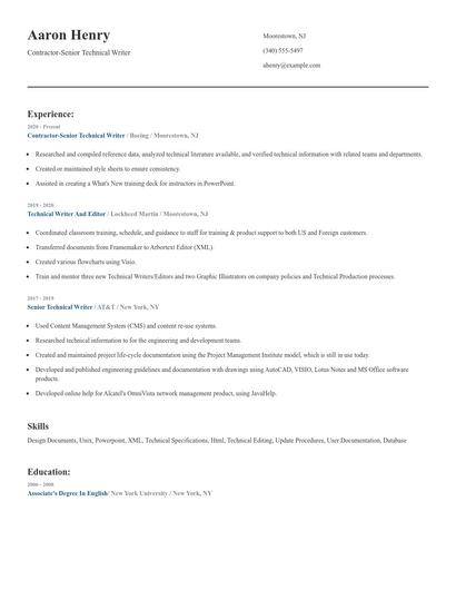 Contractor-Senior Technical Writer Resume