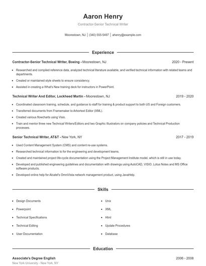 Contractor-Senior Technical Writer Resume
