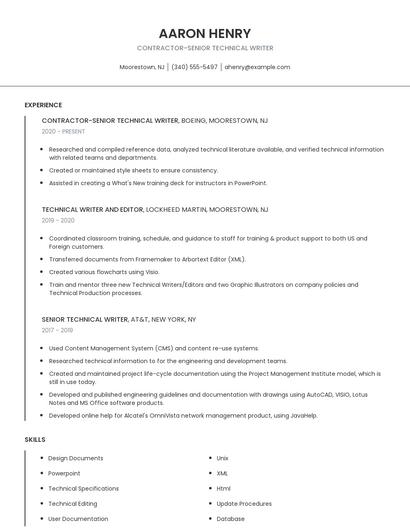 Contractor-Senior Technical Writer Resume