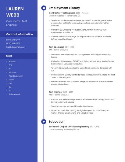 Contractor-Test Engineer Resume