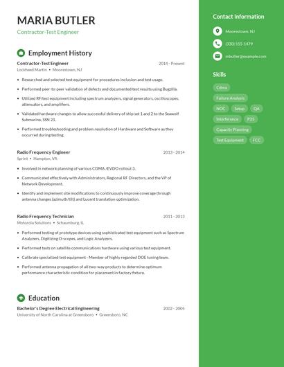 Contractor-Test Engineer Resume