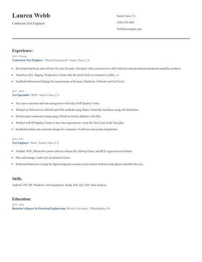 Contractor-Test Engineer Resume