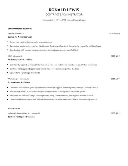 Contracts Administrator Resume