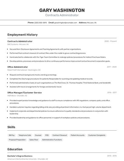 Contracts Administrator Resume