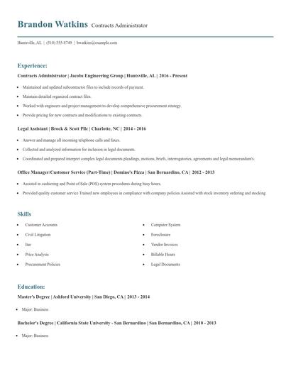 Contracts Administrator Resume