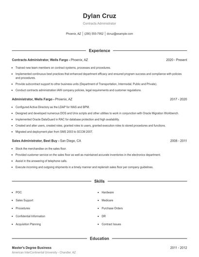 Contracts Administrator Resume