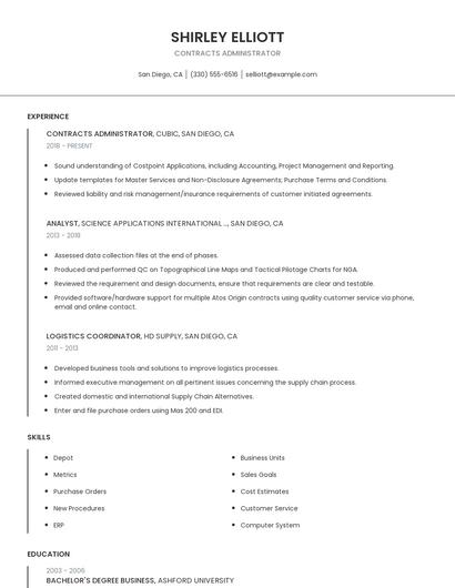 Contracts Administrator Resume