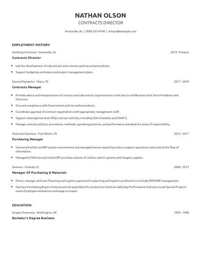 Contracts Director Resume