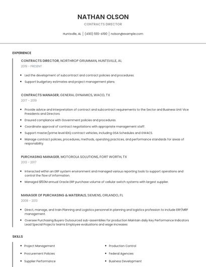 Contracts Director Resume