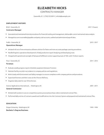 Contracts Manager Resume