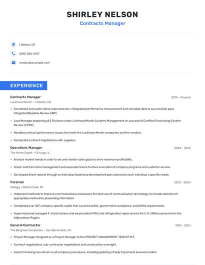 Contracts Manager Resume