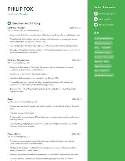 Contracts Manager Resume