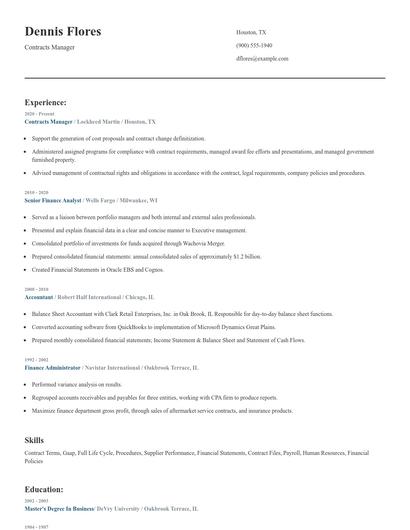 Contracts Manager Resume