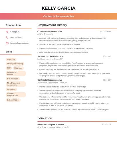 Contracts Representative Resume